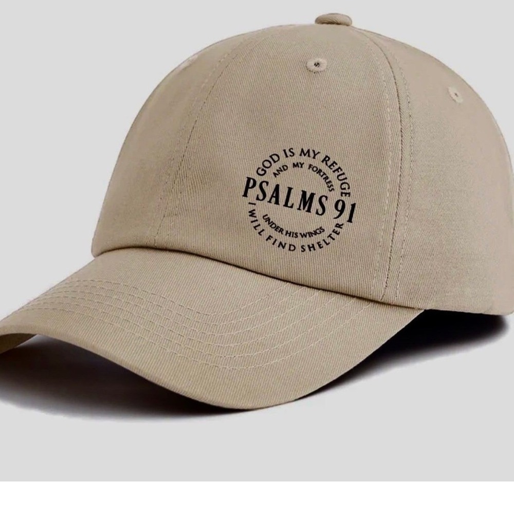 Psalms 91 Religious Bible Verse Baseball Cap Khaki Tan Faith Hat - Picture 1 of 1